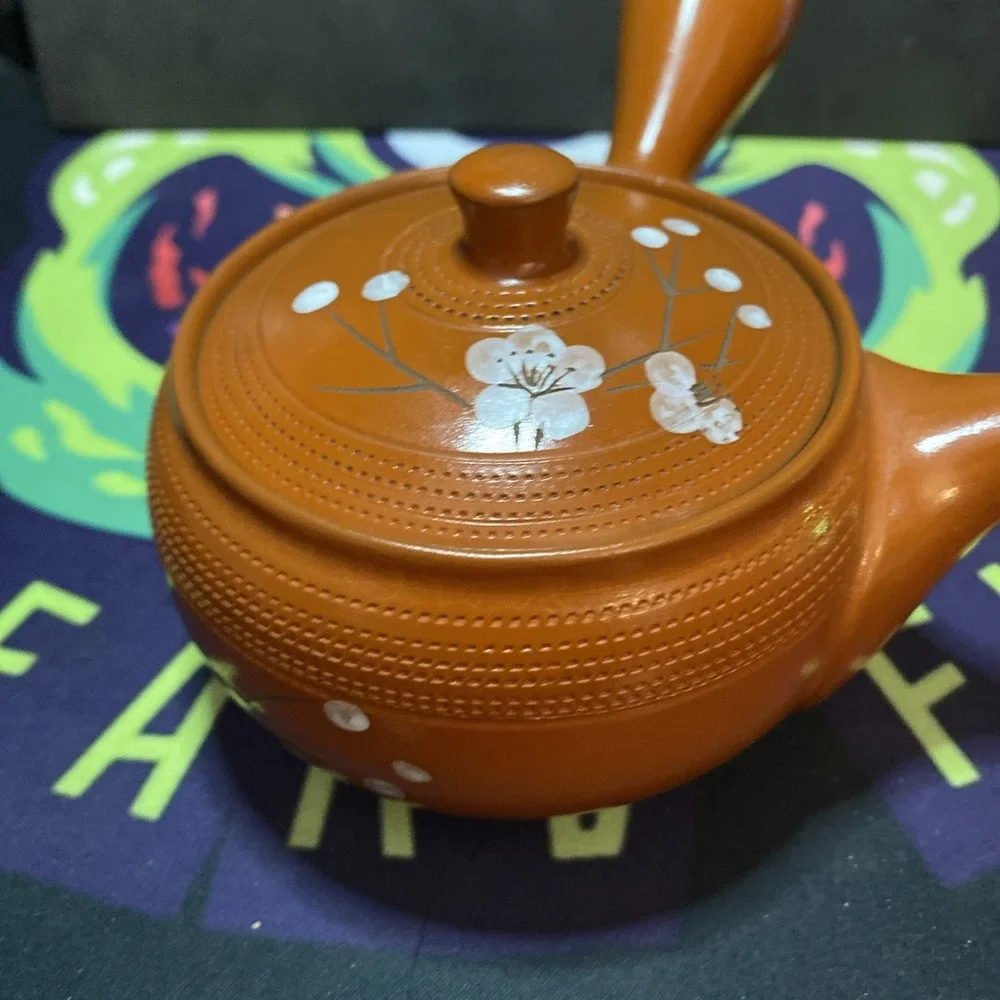 Tokoname Japanese Teapot Red clay Hiramaru White plum Kyusu 350ml Rare